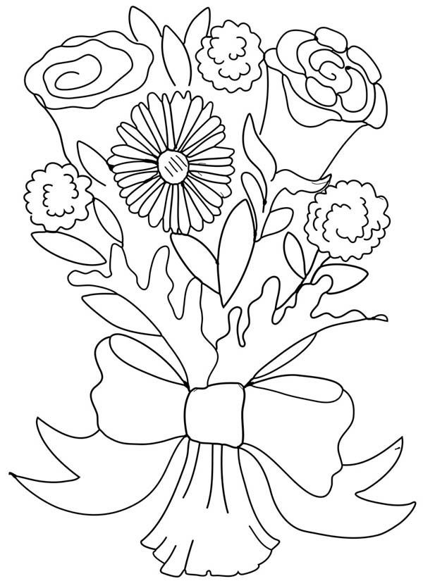 Rose and Carnation Flower Bouquet Coloring Page | Color Luna