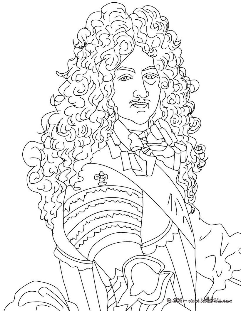 FRENCH KINGS AND QUEENS coloring pages - King LOUIS XIV, The Sun King