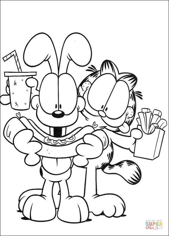 Garfield And Oddie Are Eating coloring page | Free Printable Coloring Pages