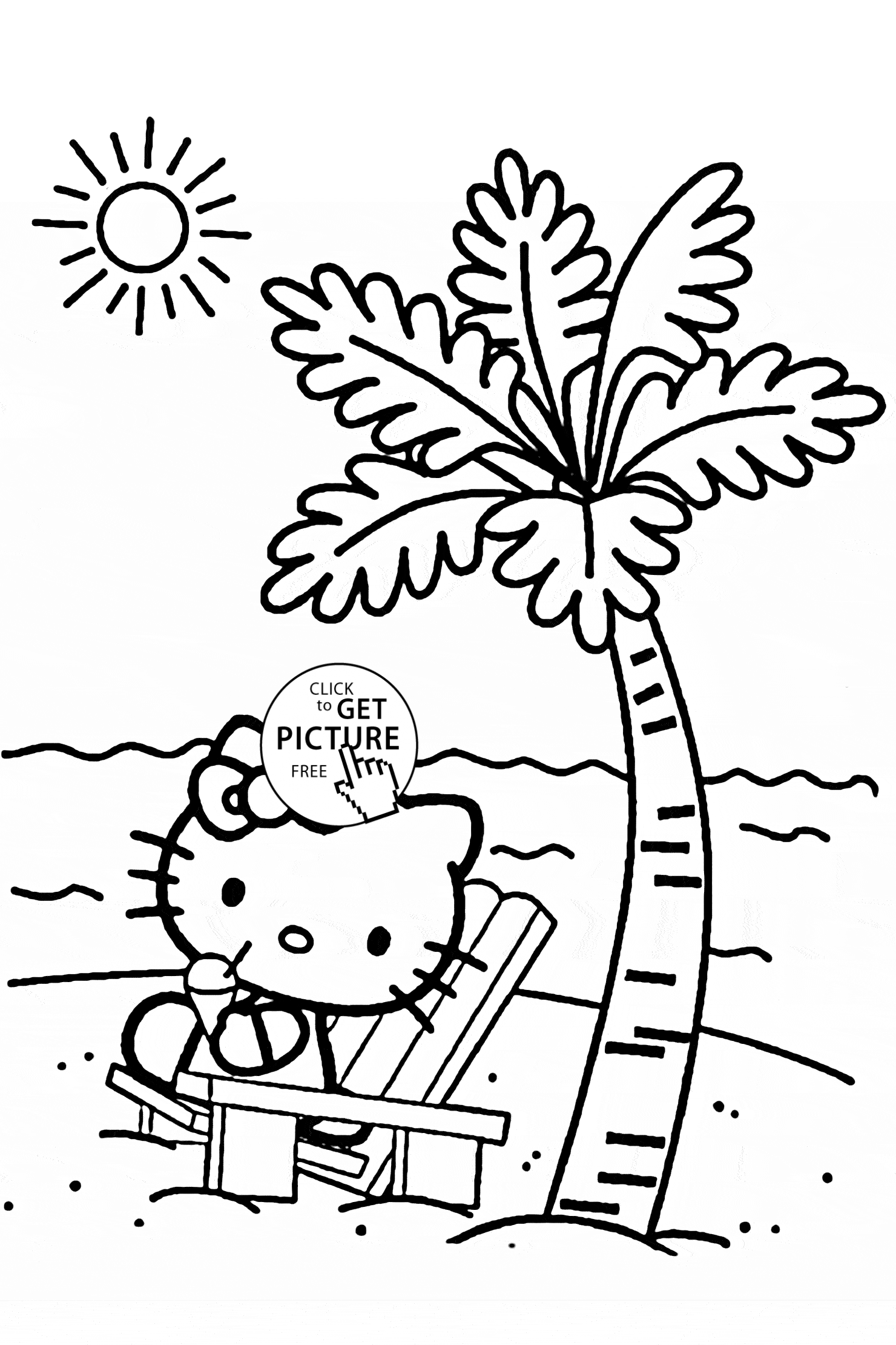 Hello Kitty at the beach coloring page for kids, for girls ...