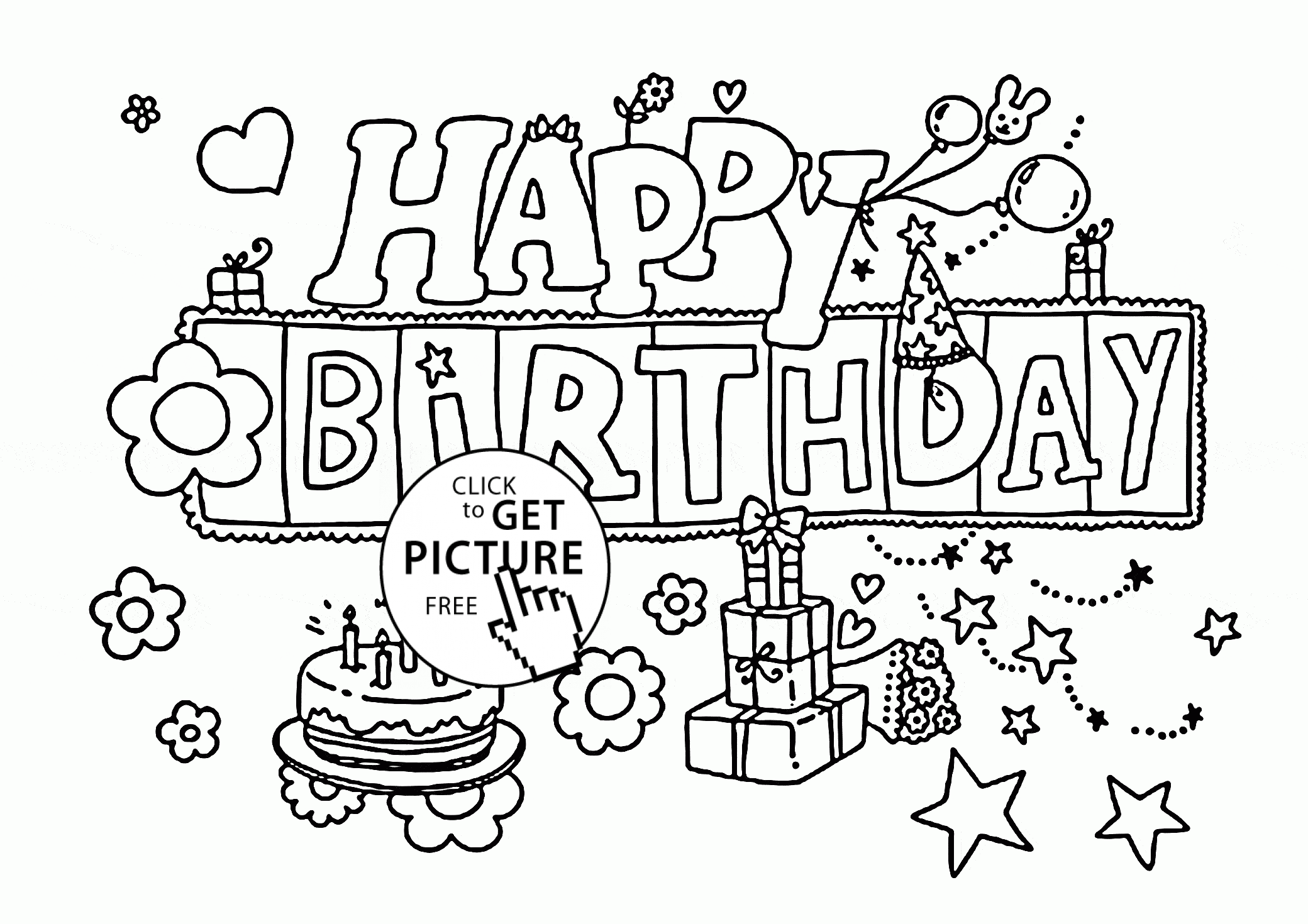 Funny Happy Birthday Letters Card coloring page for kids, holiday ...
