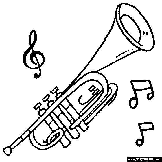 Trumpet Online Coloring Page | Brass Coloring | Music drawings ...