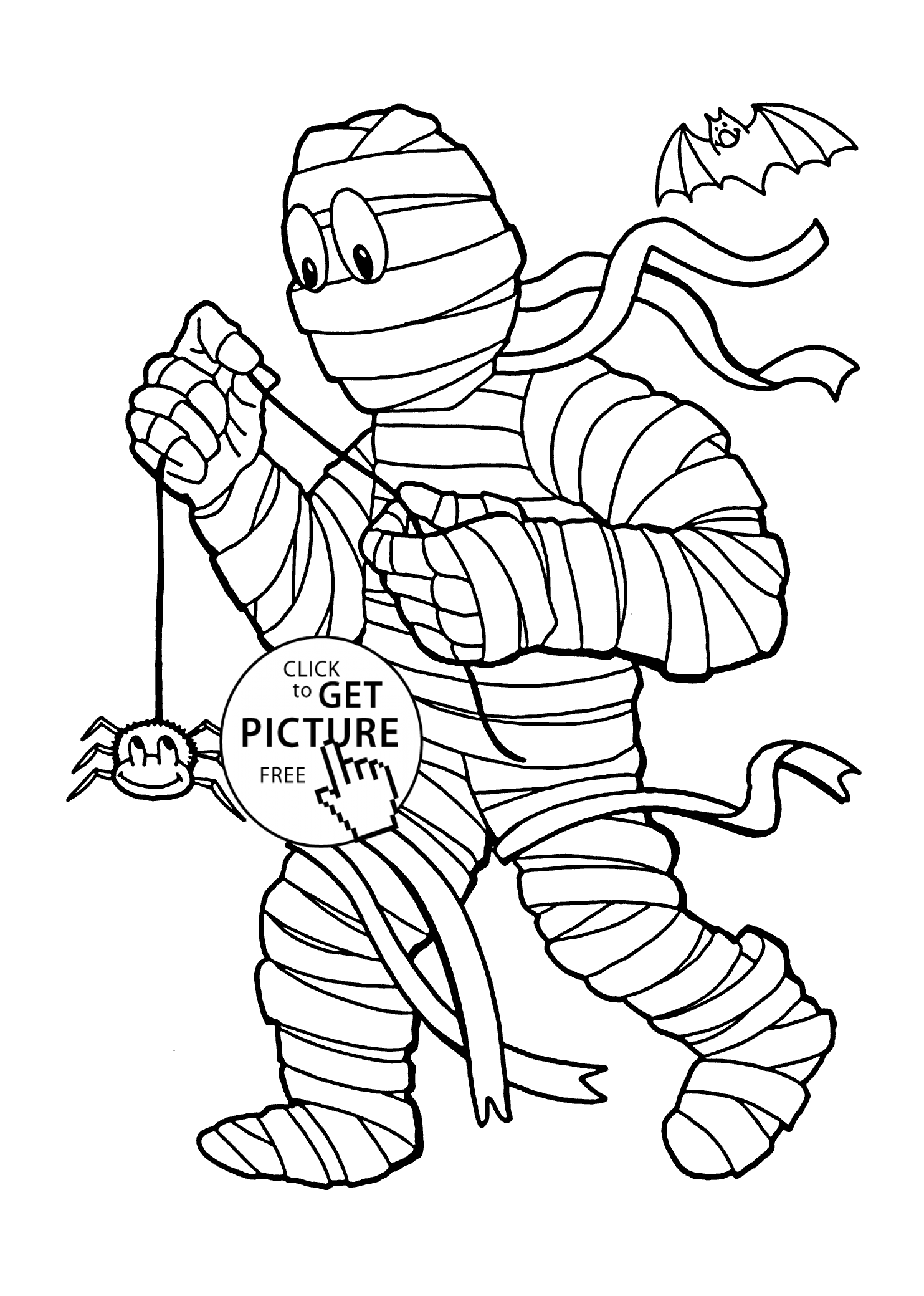Halloween Mummy and spider-yoyo coloring page for kids, printable ...