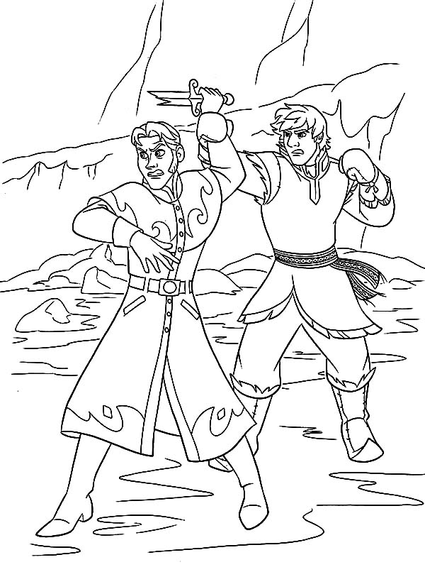 Kristoff Stopped Prince Hans Throwing Knife Coloring Pages ...