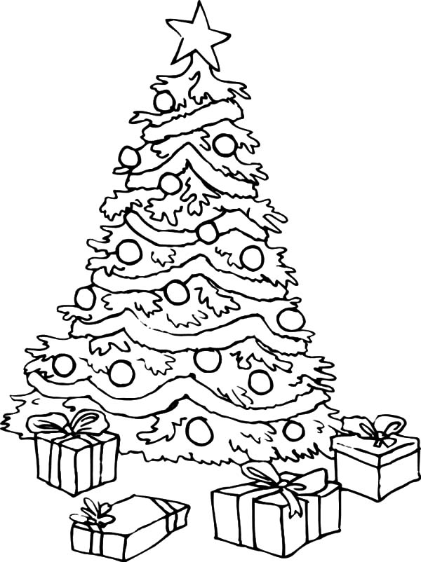 Big Christmas Trees and Christmas Presents Coloring Pages | Color Luna