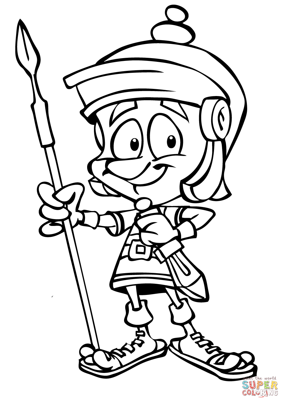 Cartoon Roman Soldier with Spear coloring page | Free Printable Coloring  Pages