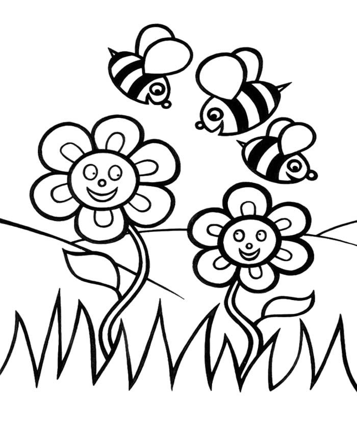 Bee And Flower Pot Coloring Page Preschool - Coloring Pages For ...