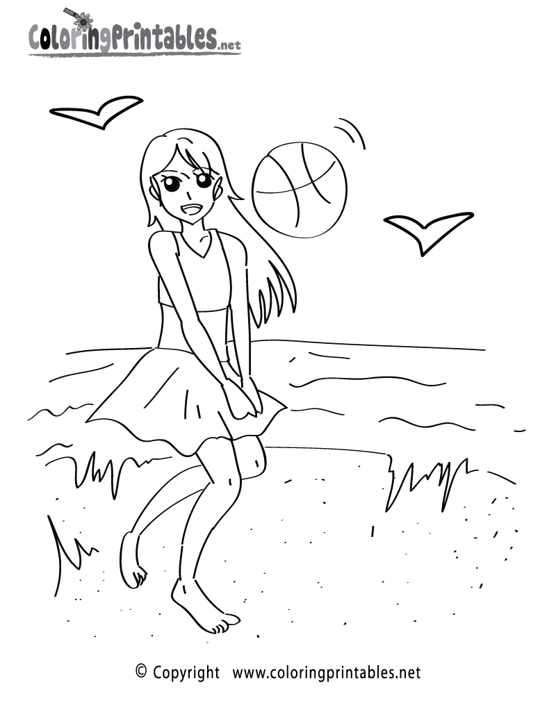 Girl Playing on the Beach Coloring Page - A Free Seasonal Coloring ...