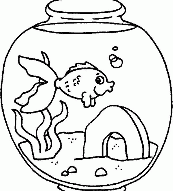 Coloring Pages Of Fishes In Tank Whith A Cat - Coloring Home