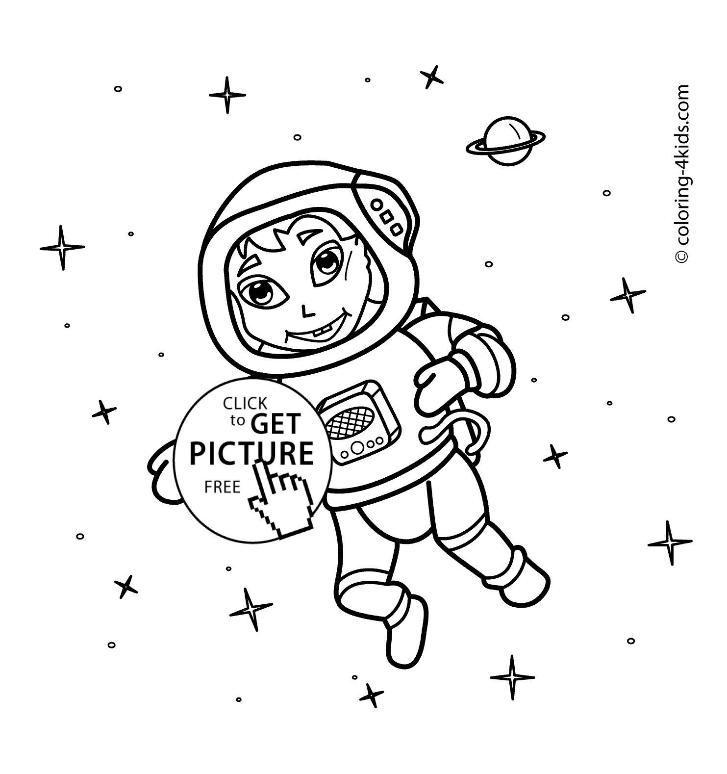 Astronaut in the space coloring pages for kids, printable free ...