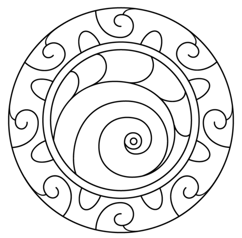 Mandala with Spiral Pattern coloring page | Free Printable ...