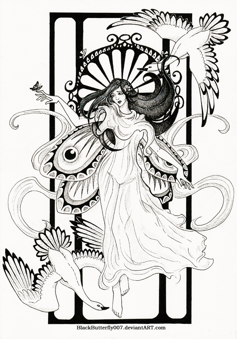Art Nouveau Butterfly Coloring Page - Coloring Home