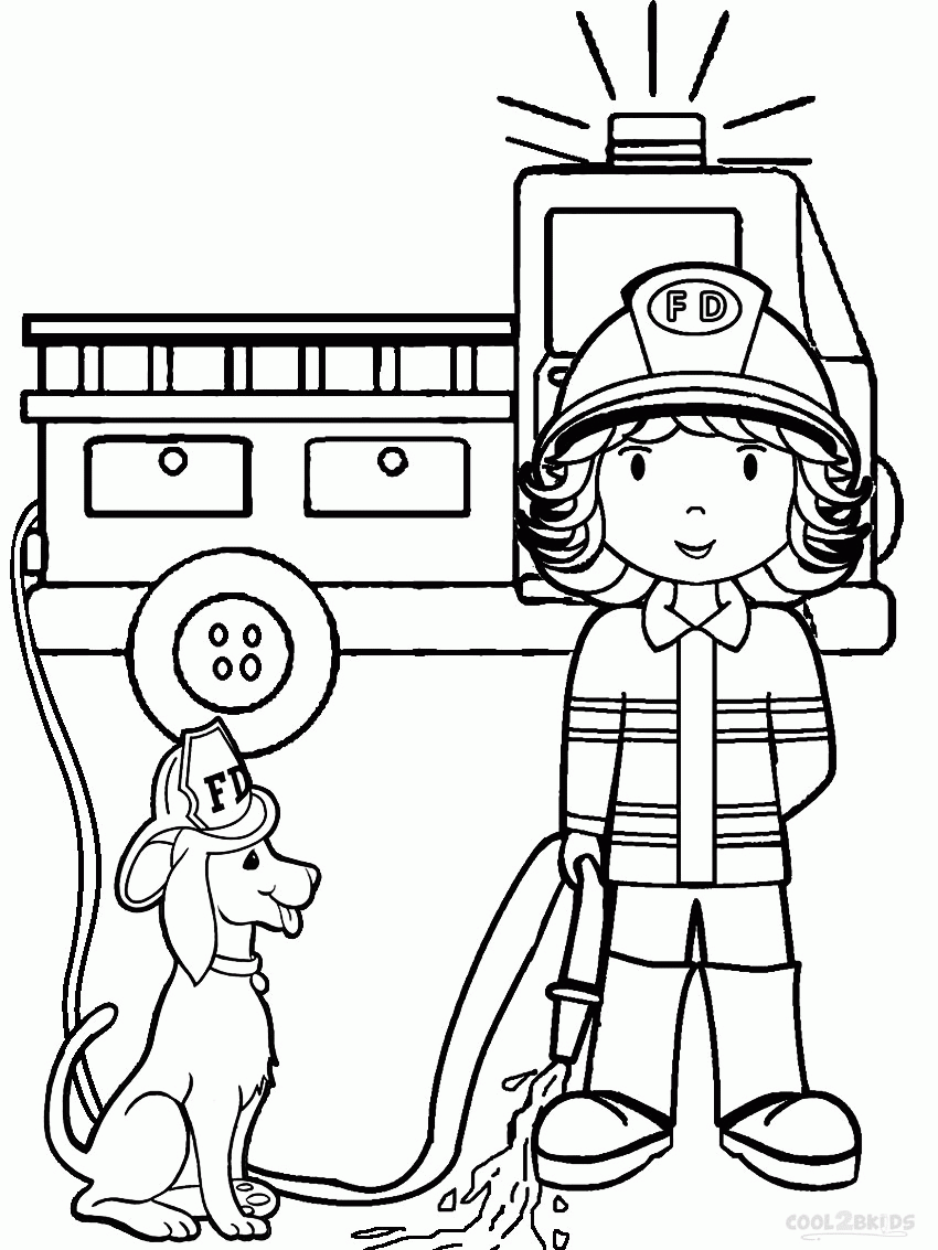 Cartoon Firefighter Coloring Page Coloring Home