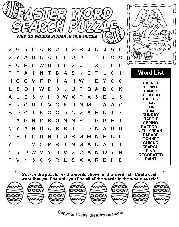 Easter Word Search Puzzle Free Coloring Pages for Kids - Printable ...