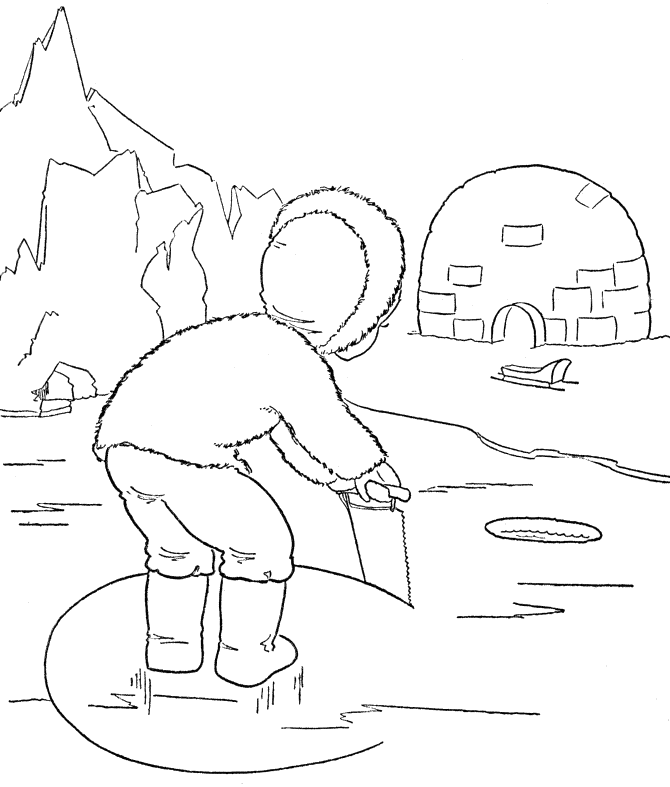 Inuit Child In The Snow Coloring Page