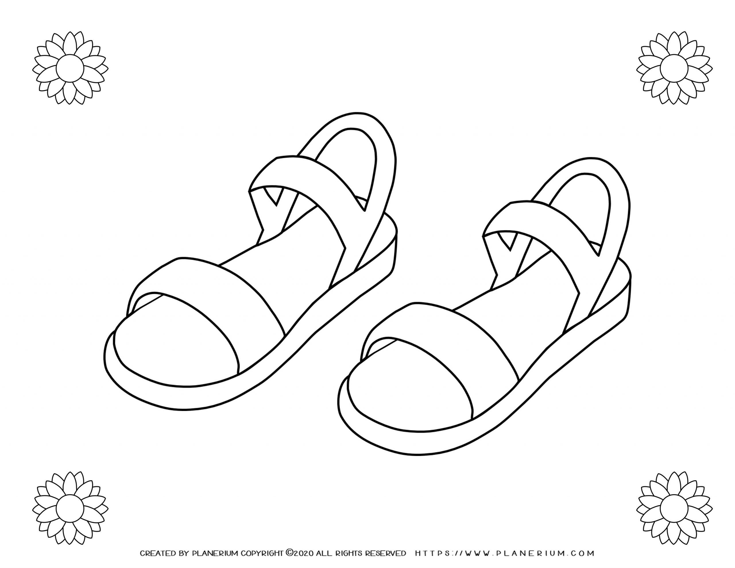 Summer - Coloring Page - Sandals | Planerium