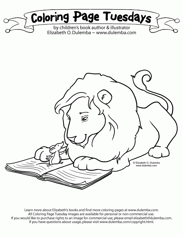 library lion to print and color