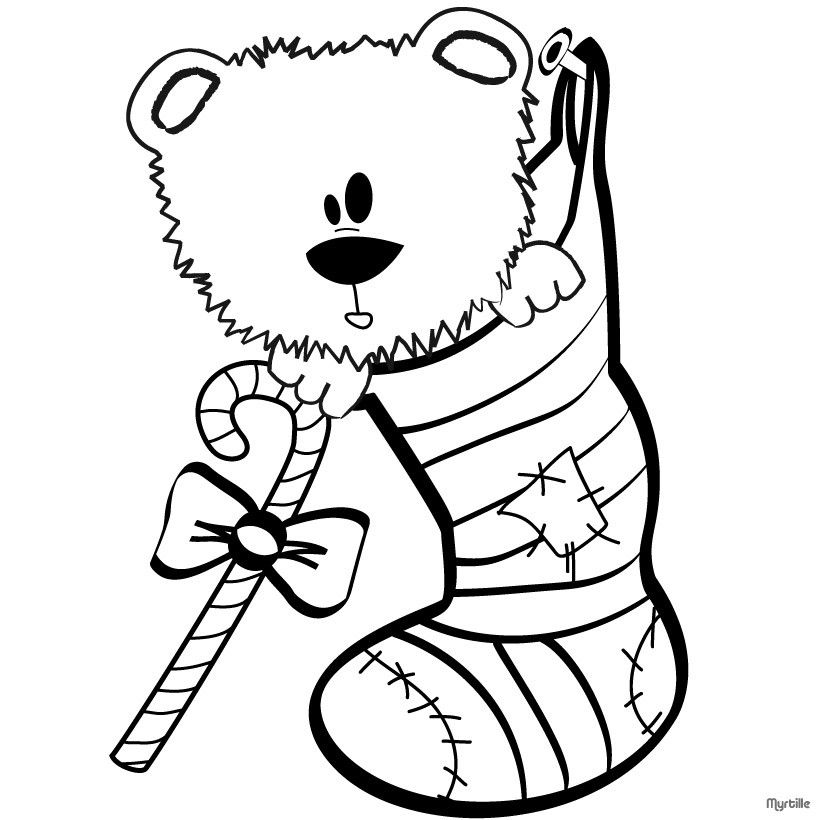 Teddy bear and fireplace stocking coloring pages - Hellokids.com