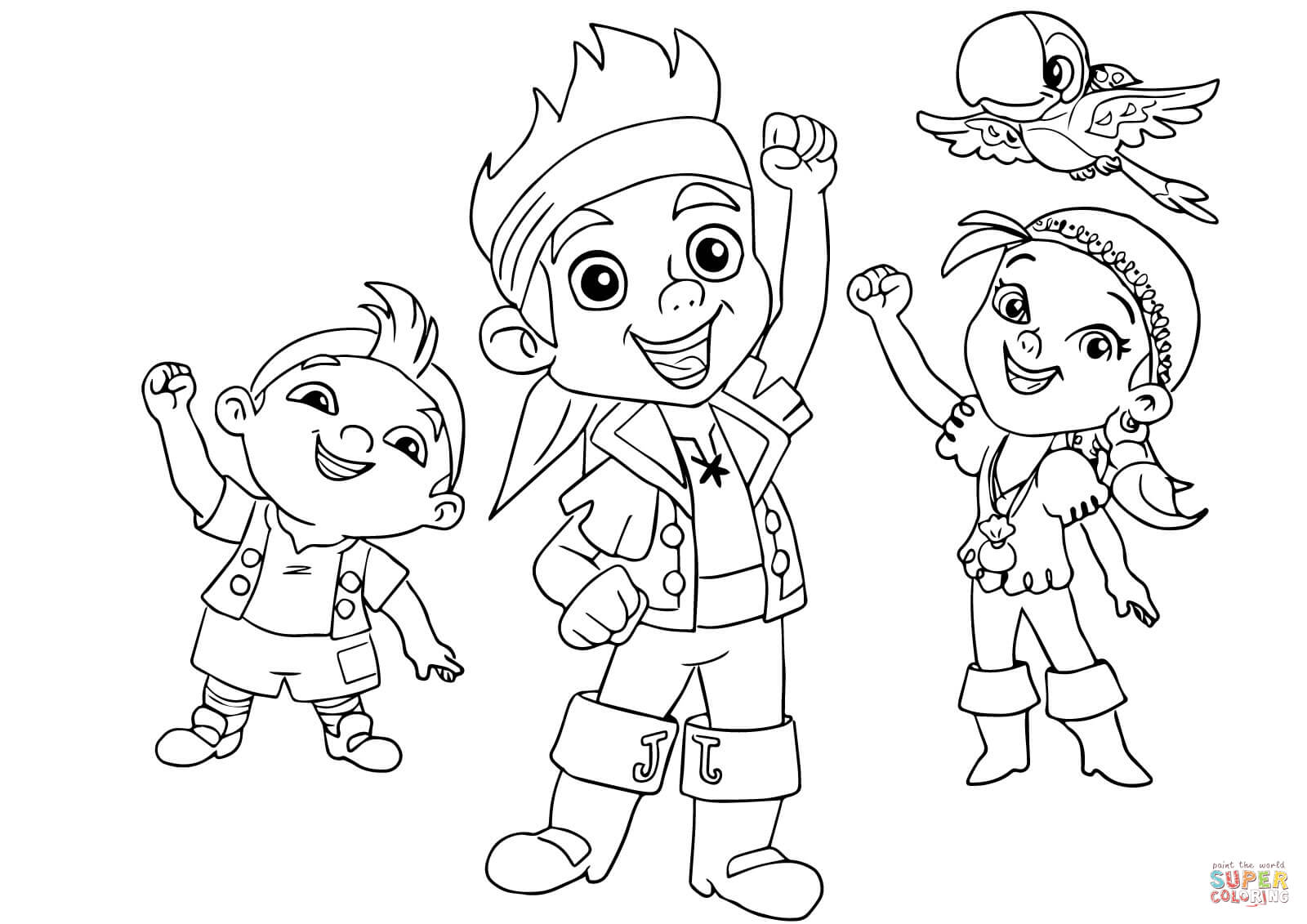 Jake, Izzy, Cubby, and Skully are Cheering Together coloring page ...