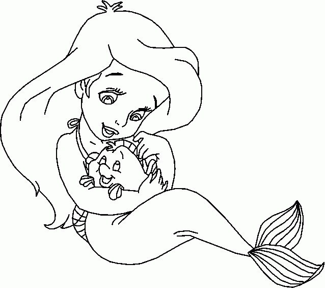 Baby Ariel With Pet Fish Ariel Princess Coloring Page - Coloring Home