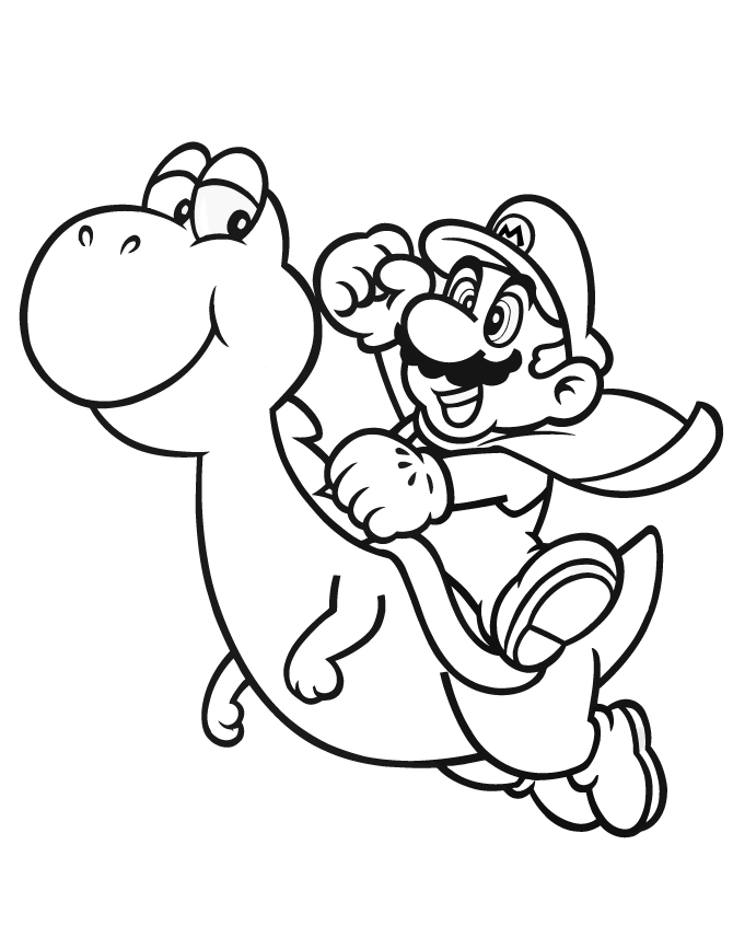 Super Mario Riding Yoshi Coloring Page | HM Coloring Pages