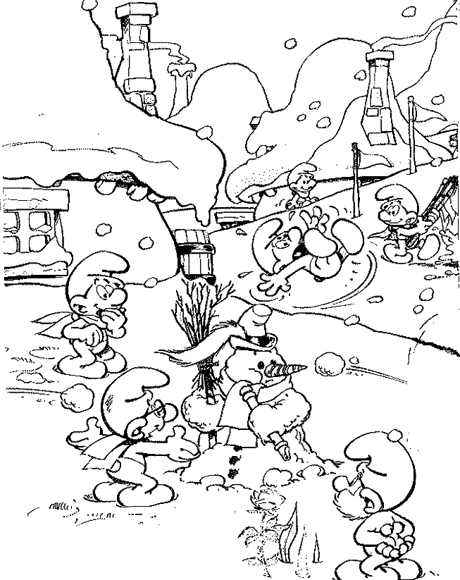Smurf Play On The Snow Coloring Pages : New Coloring Pages