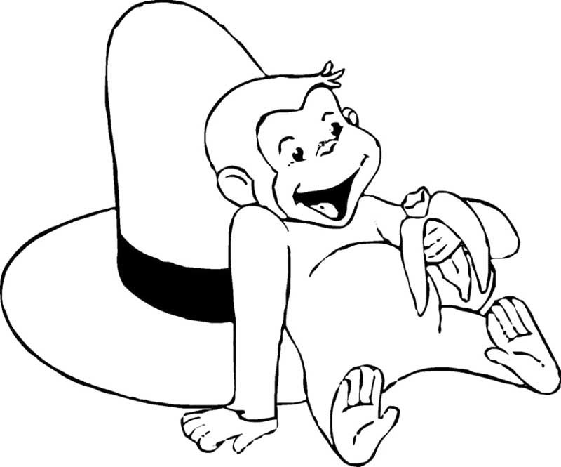 Curious George Reading Book Coloring Page - Curious George 