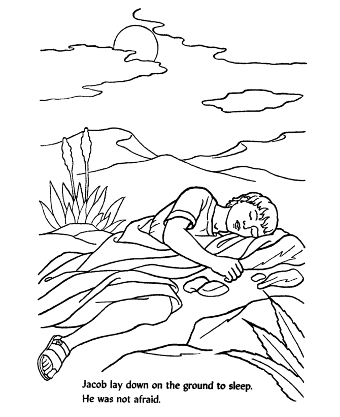 Bible Story characters Coloring Page Sheets - Jacob slept on the 