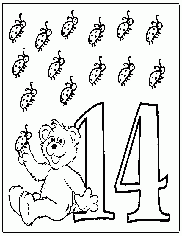 Number 14 Colouring Pages (page 2)