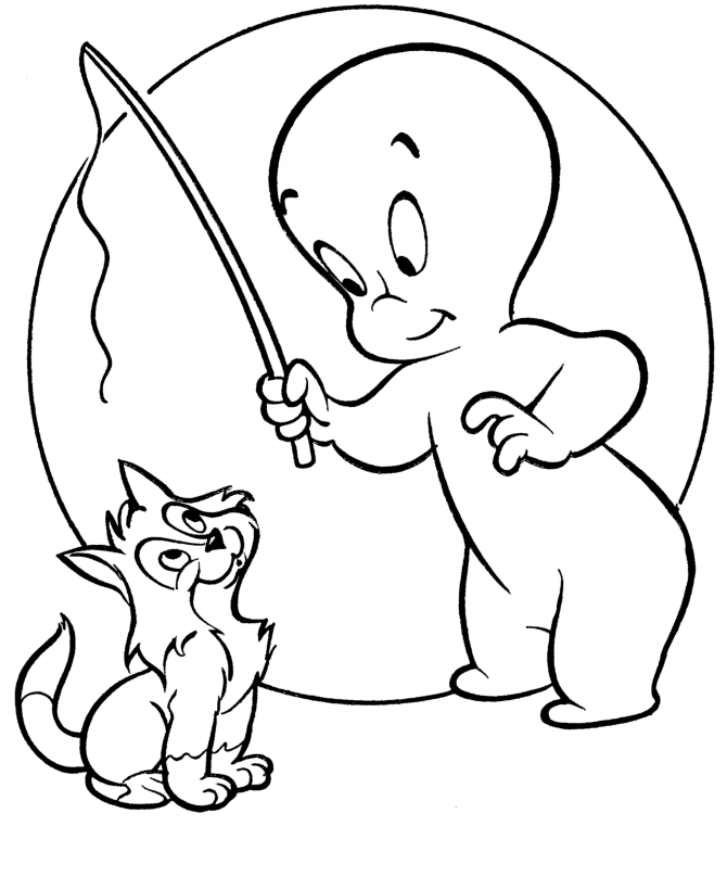 Halloween Ghost Coloring Page - Casper Ghost And Cat - Free - Coloring Home