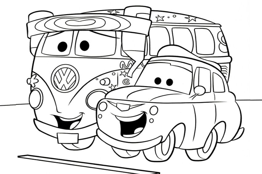 Coloring in cars coloring pages from the 2 Disney movies