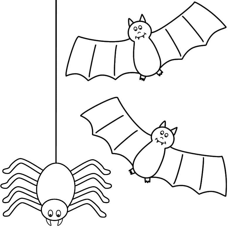 Bats with a spider - Coloring Page (Halloween)
