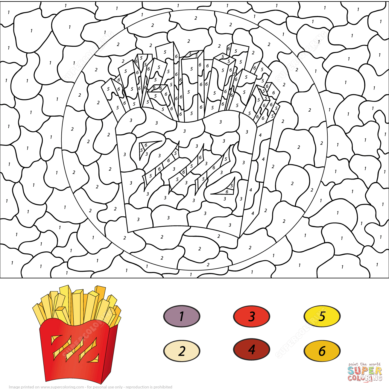 French Fries Color by Number coloring page | Free Printable ...