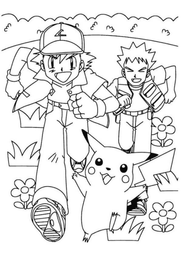 Pokemon Pikachu Ash Brock Coloring Page