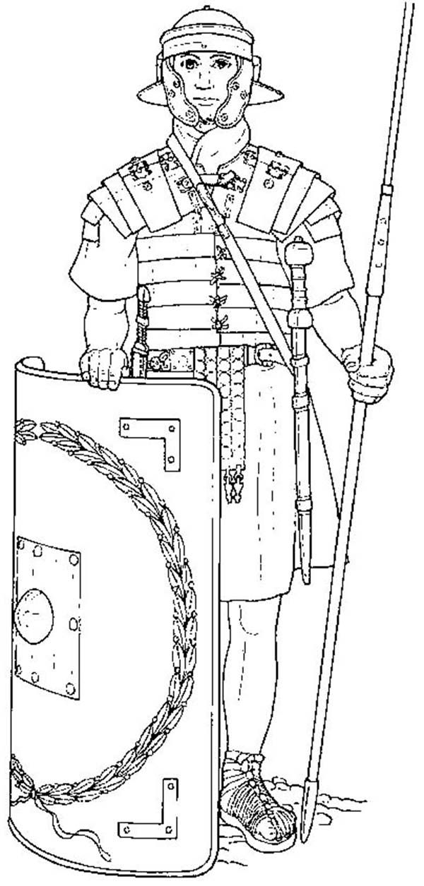 An Elite Roman Soldier and His Equipments Coloring Page