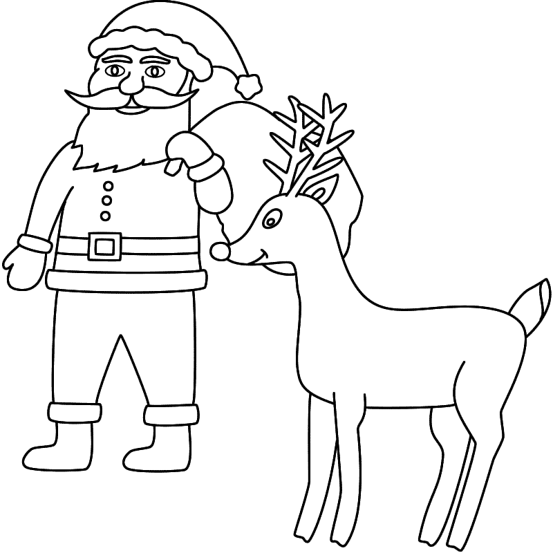 Santa Claus with Rudolph - Coloring Page (