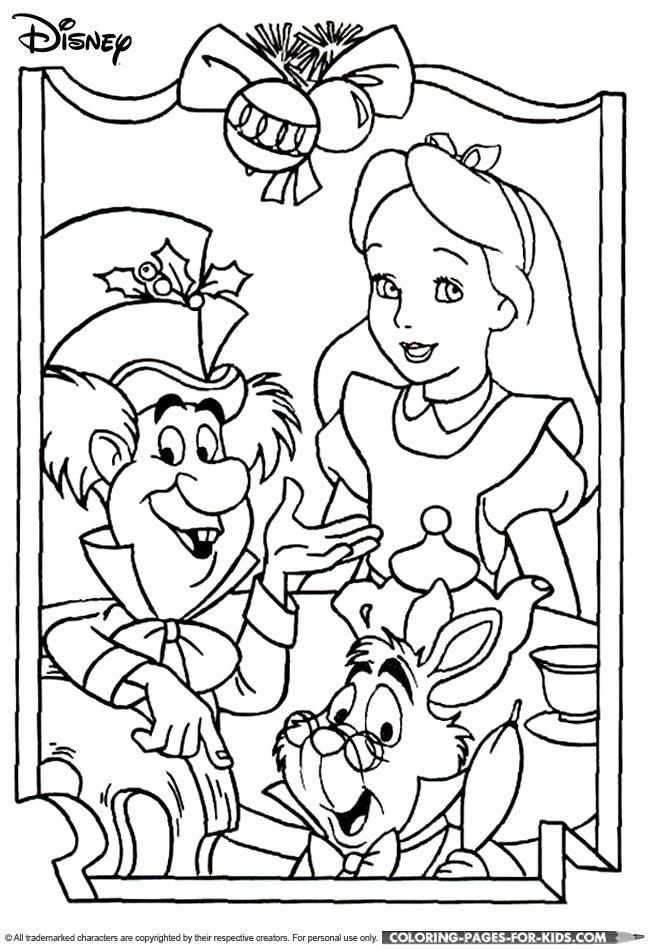 Disney Christmas Coloring Page - Alice in Wonderland Christmas