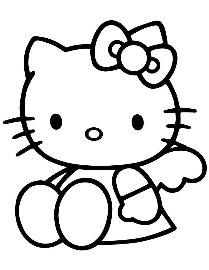Sitting Hello Kitty With Wings Coloring Page | Free Printable 