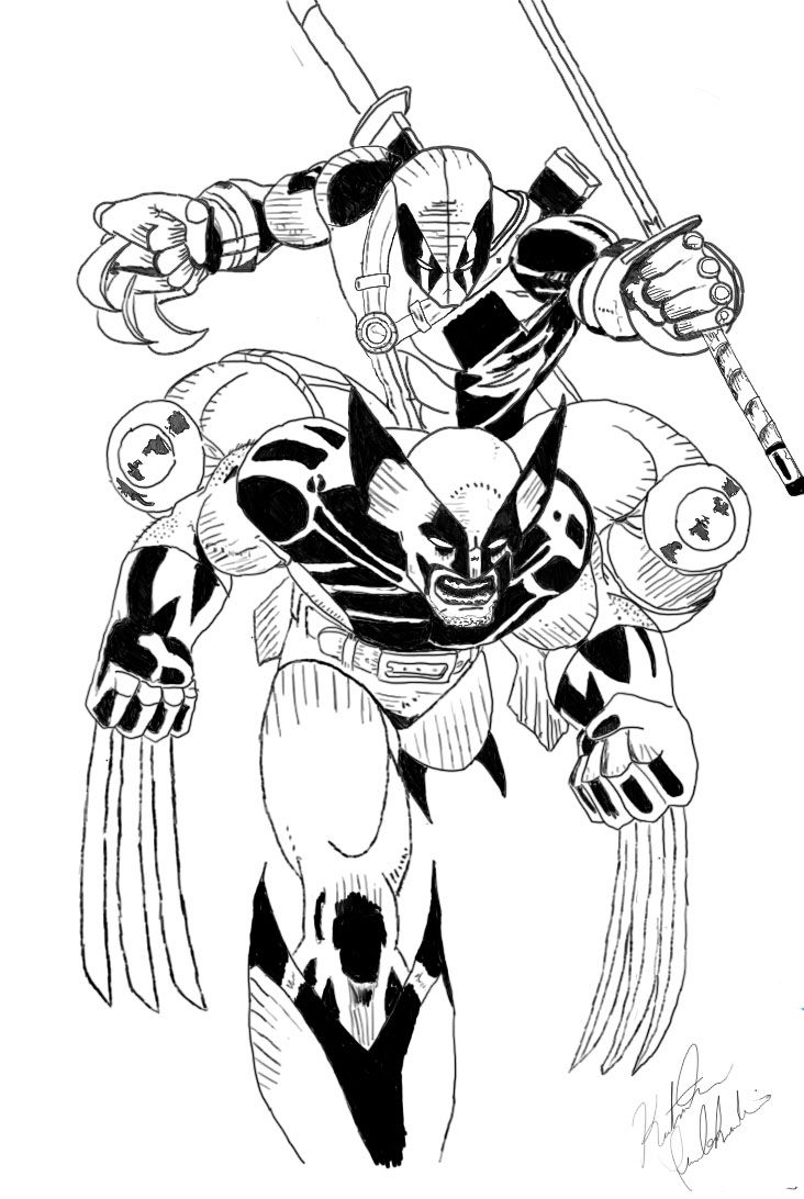 Wolverine Vs Deadpool Drawing Coloring Pages