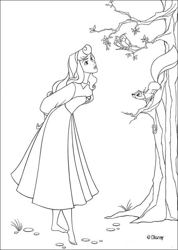 Sleeping Beauty coloring pages - Princess Aurora singing with birds