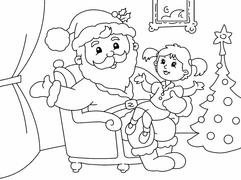 Santa and Girl coloring page - Coloring ...