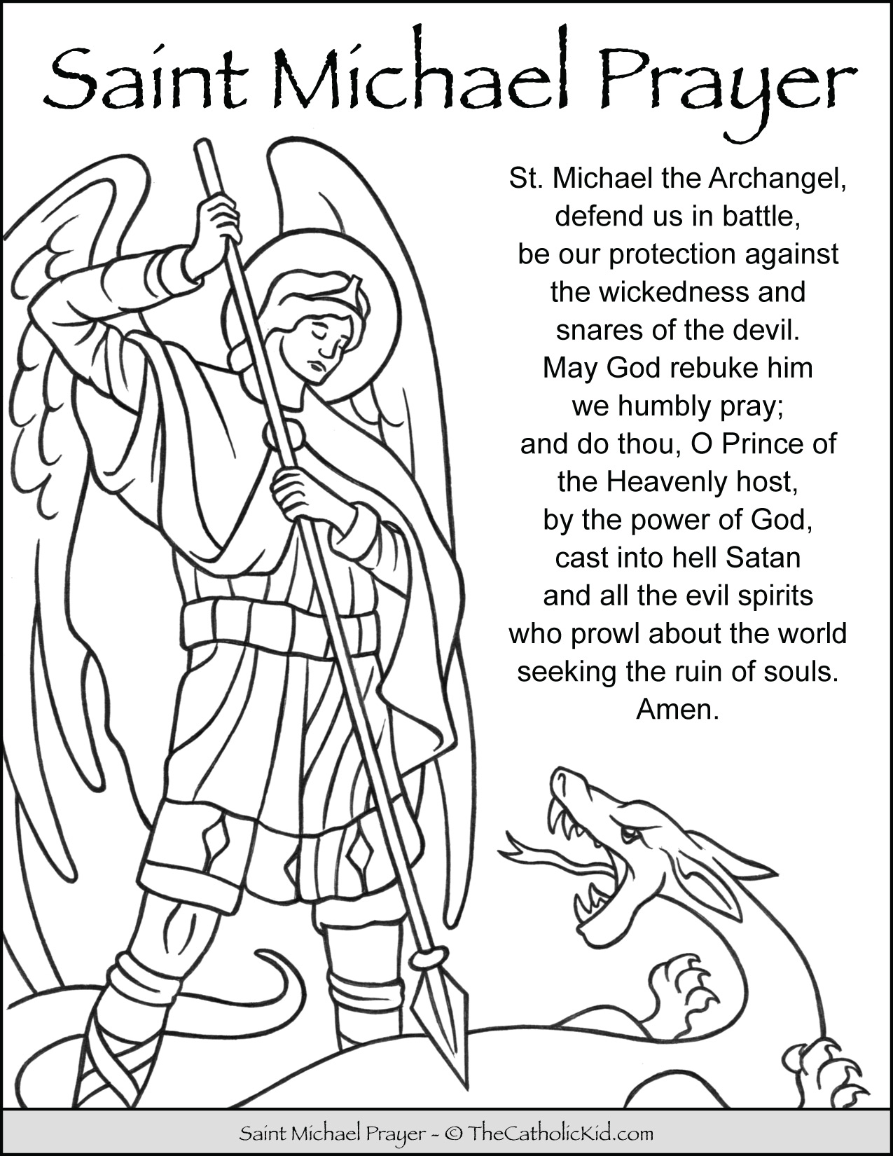 Saint Michael Prayer Coloring Page - TheCatholicKid.com
