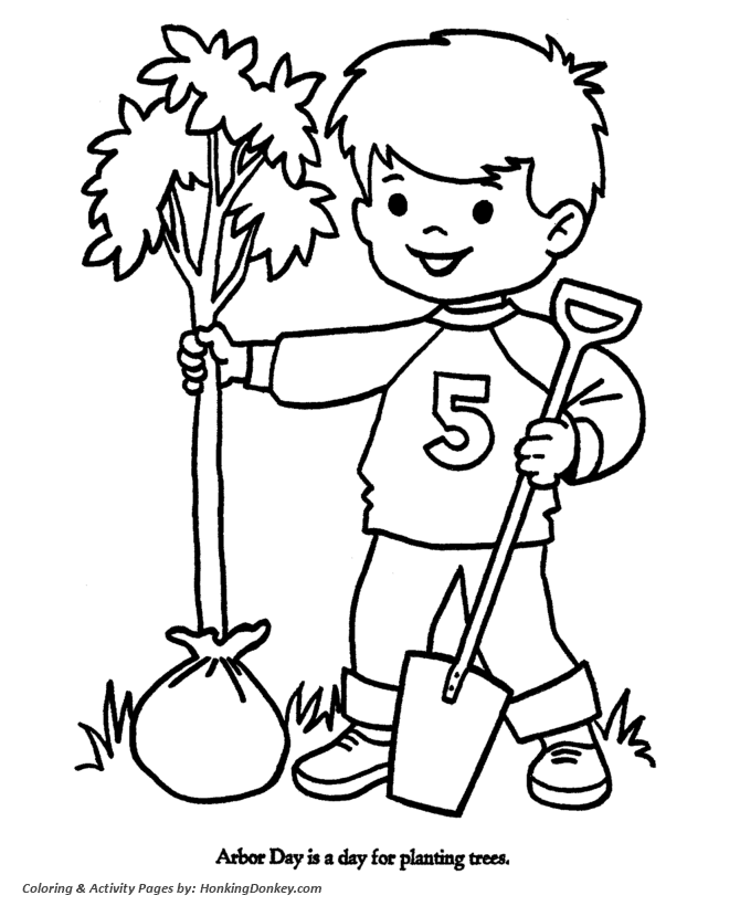 Arbor Day Coloring Pages - Boy planting a tree Coloring Pages ...