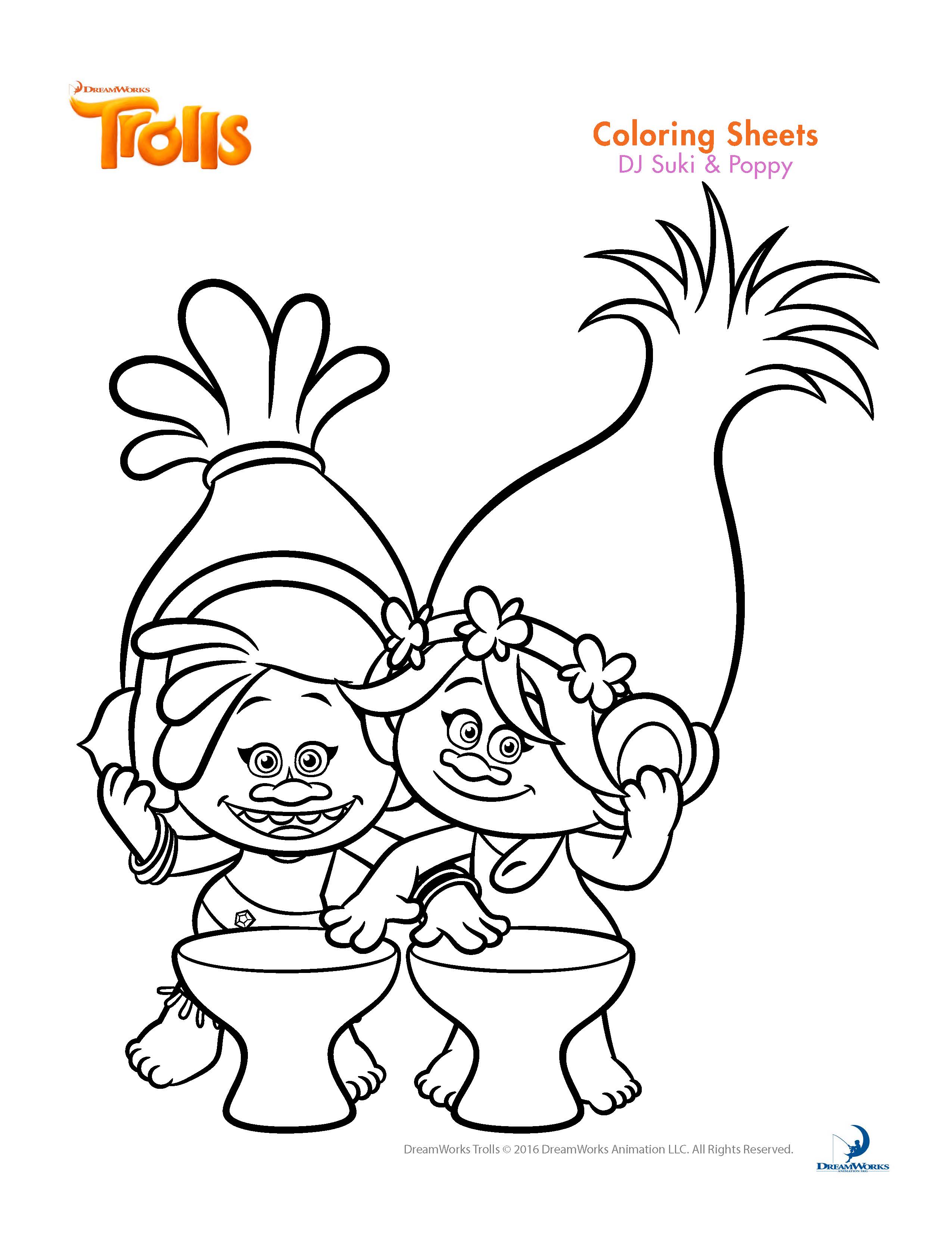 Trolls coloring sheets and printable activity sheets and a movie ...