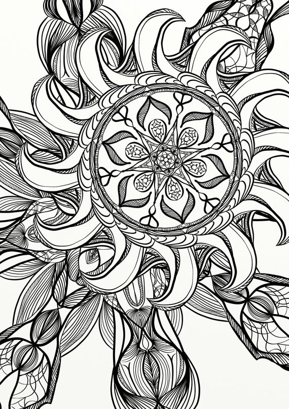 Mandala Spiral Relaxing Adult Coloring Page Great Quarantine | Etsy