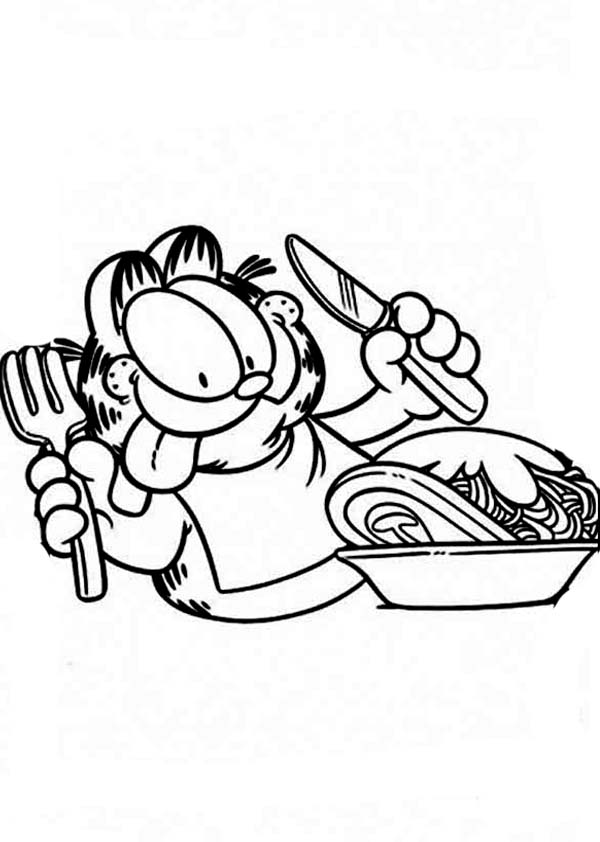 Garfield Use Fork And Knife For Breakfast Coloring Page : Coloring Sun