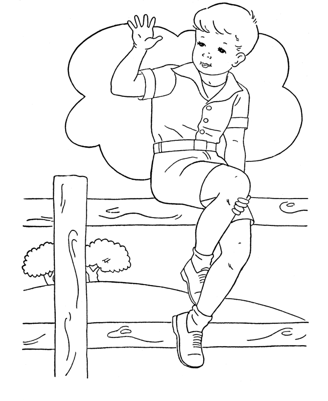 BlueBonkers: Boy Coloring Pages - Boy sitting on a Fence - Free Printable  Kids Coloring Sheets - for Boys