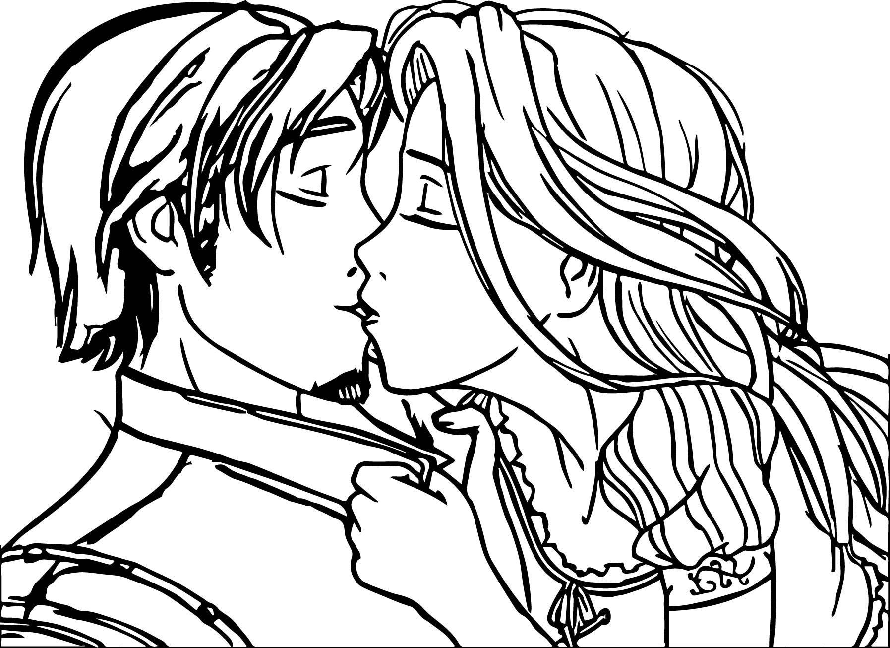 Coloring Pages : Awesome Rapunzel And Flynn Couple Kiss Coloring ...