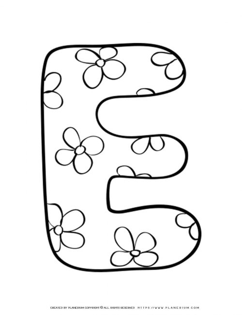 English Alphabet - Capital E with Pattern - Coloring Page | Planerium