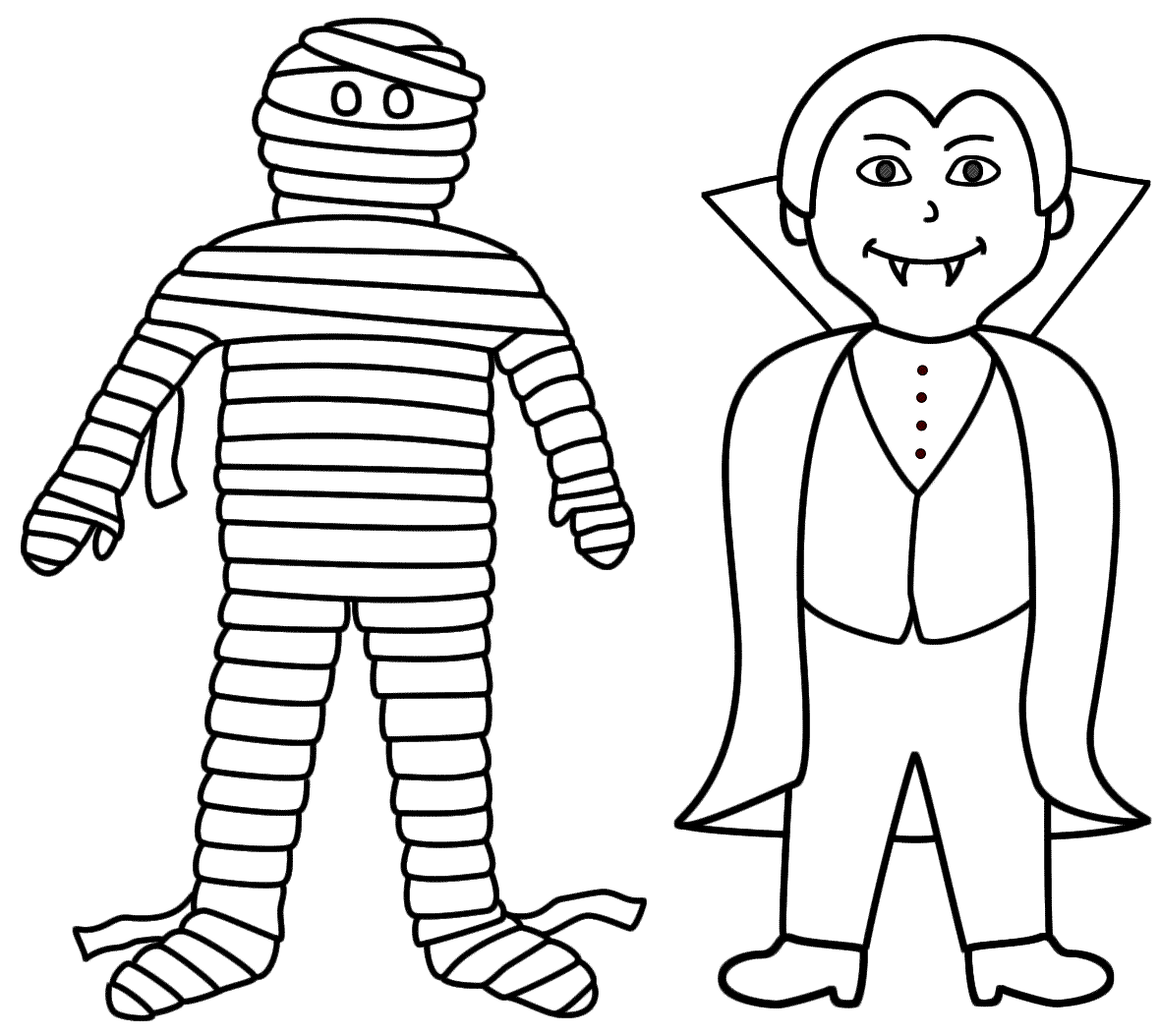 Mummy with a vampire - Coloring Page (Halloween)